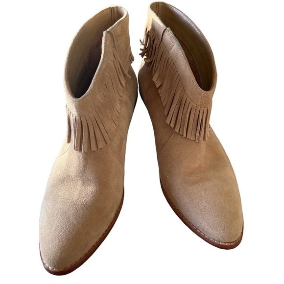 Joie Shoes - JOIE MAKENA BEIGE BUFF CALF SUEDE FRINGE ANKLE BOOTIE - EU 40 - US 9